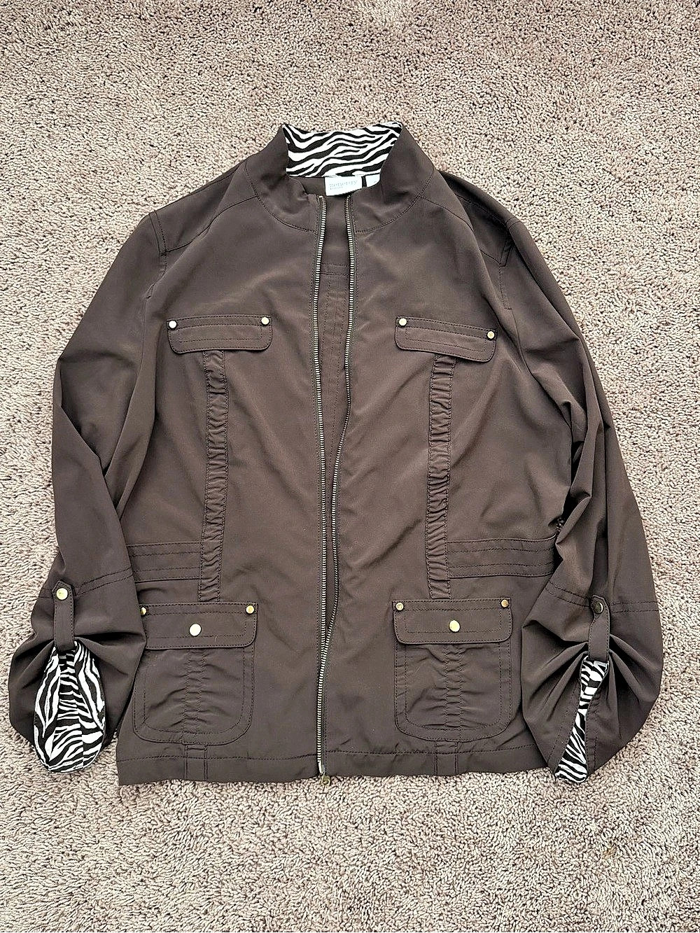zenergy Utility Jacket Animal Print Trim Size 2